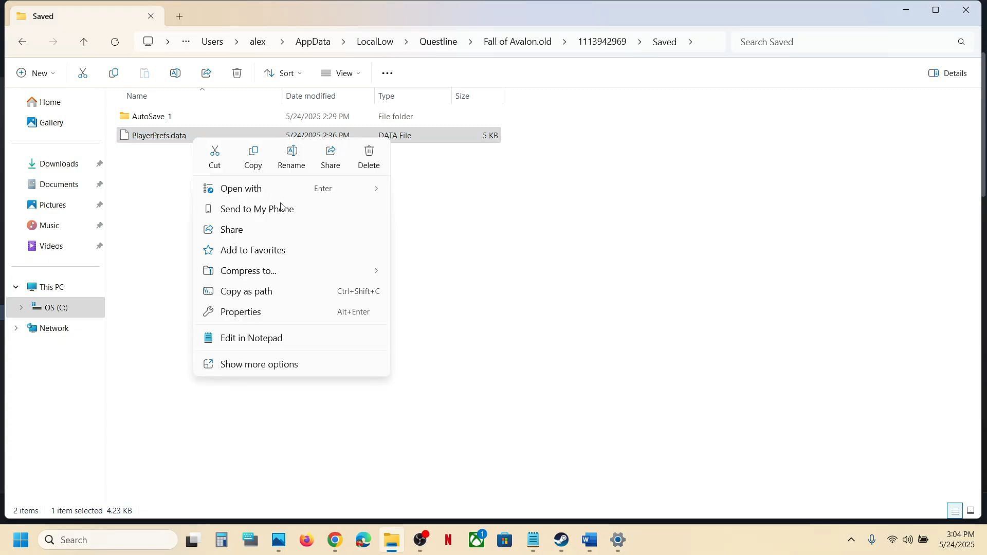 You can tweak the title's configuration file (Image via Windows)